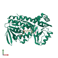 PDB entry 1pxb coloured by chain, front view.