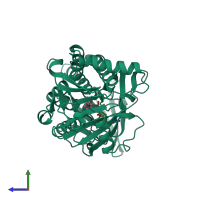 PDB entry 1pxb coloured by chain, side view.