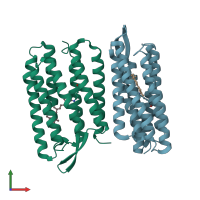 PDB entry 1pxr coloured by chain, front view.