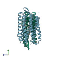PDB entry 1pxr coloured by chain, side view.