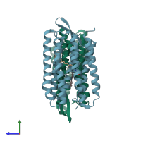 PDB entry 1pxs coloured by chain, side view.