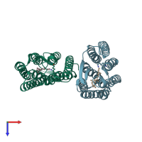 PDB entry 1pxs coloured by chain, top view.