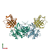 PDB entry 1pxv coloured by chain, front view.