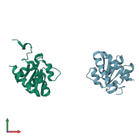 PDB entry 1pxw coloured by chain, front view.
