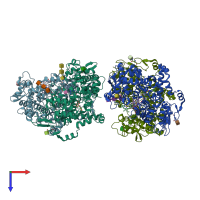 PDB entry 1pxx coloured by chain, top view.