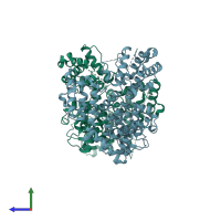 PDB entry 1pxy coloured by chain, side view.