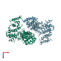 PDB entry 1pxy coloured by chain, top view.