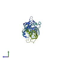 PDB entry 1pyb coloured by chain, side view.