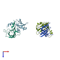 PDB entry 1pyb coloured by chain, top view.