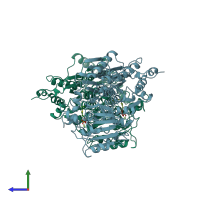 PDB entry 1pyd coloured by chain, side view.