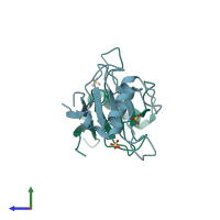 PDB entry 1pyl coloured by chain, side view.