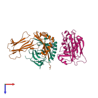 PDB entry 1pyw coloured by chain, top view.
