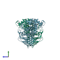 PDB entry 1pz2 coloured by chain, side view.