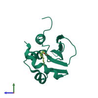 PDB entry 1pz4 coloured by chain, side view.