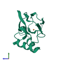 PDB entry 1pzb coloured by chain, side view.