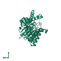 PDB entry 1pze coloured by chain, side view.