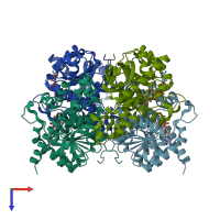 PDB entry 1pzf coloured by chain, top view.