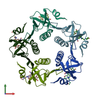 PDB entry 1pzi coloured by chain, front view.