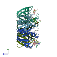 PDB entry 1pzi coloured by chain, side view.