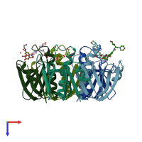 PDB entry 1pzi coloured by chain, top view.