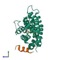 PDB entry 1pzl coloured by chain, side view.
