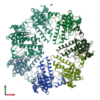 PDB entry 1pzn coloured by chain, front view.