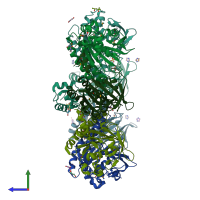 PDB entry 1pzn coloured by chain, side view.