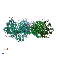 PDB entry 1pzn coloured by chain, top view.