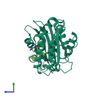PDB entry 1pzo coloured by chain, side view.