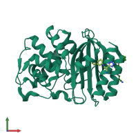 PDB entry 1pzp coloured by chain, front view.