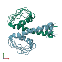 PDB entry 1pzr coloured by chain, ensemble of 7 models, front view.