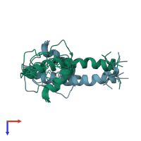 PDB entry 1pzr coloured by chain, ensemble of 7 models, top view.