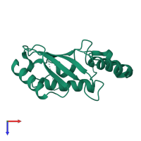 PDB entry 1pzv coloured by chain, top view.