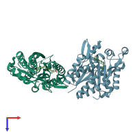 PDB entry 1pzx coloured by chain, top view.