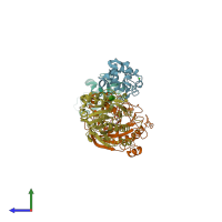 PDB entry 1pzy coloured by chain, side view.