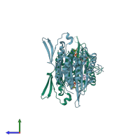 PDB entry 1q0b coloured by chain, side view.