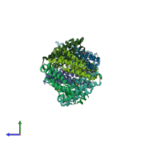 PDB entry 1q0d coloured by chain, side view.