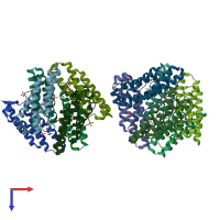 PDB entry 1q0d coloured by chain, top view.