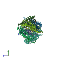 PDB entry 1q0k coloured by chain, side view.