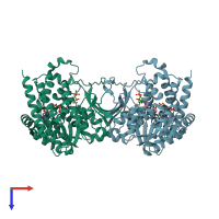 PDB entry 1q0q coloured by chain, top view.
