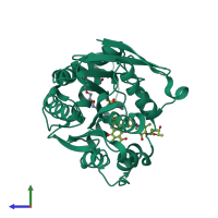 PDB entry 1q0z coloured by chain, side view.