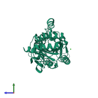 PDB entry 1q14 coloured by chain, side view.