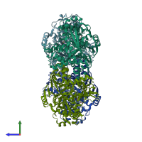 PDB entry 1q19 coloured by chain, side view.