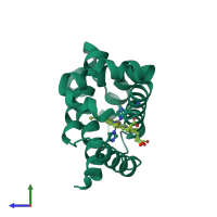 PDB entry 1q1f coloured by chain, side view.