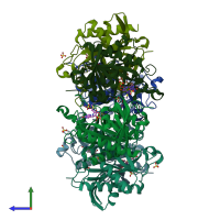 PDB entry 1q1g coloured by chain, side view.