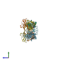 PDB entry 1q1j coloured by chain, side view.