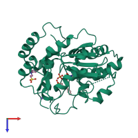 PDB entry 1q1q coloured by chain, top view.