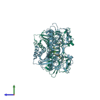 PDB entry 1q1r coloured by chain, side view.