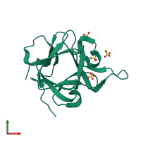 PDB entry 1q1u coloured by chain, front view.