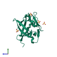 PDB entry 1q1u coloured by chain, side view.